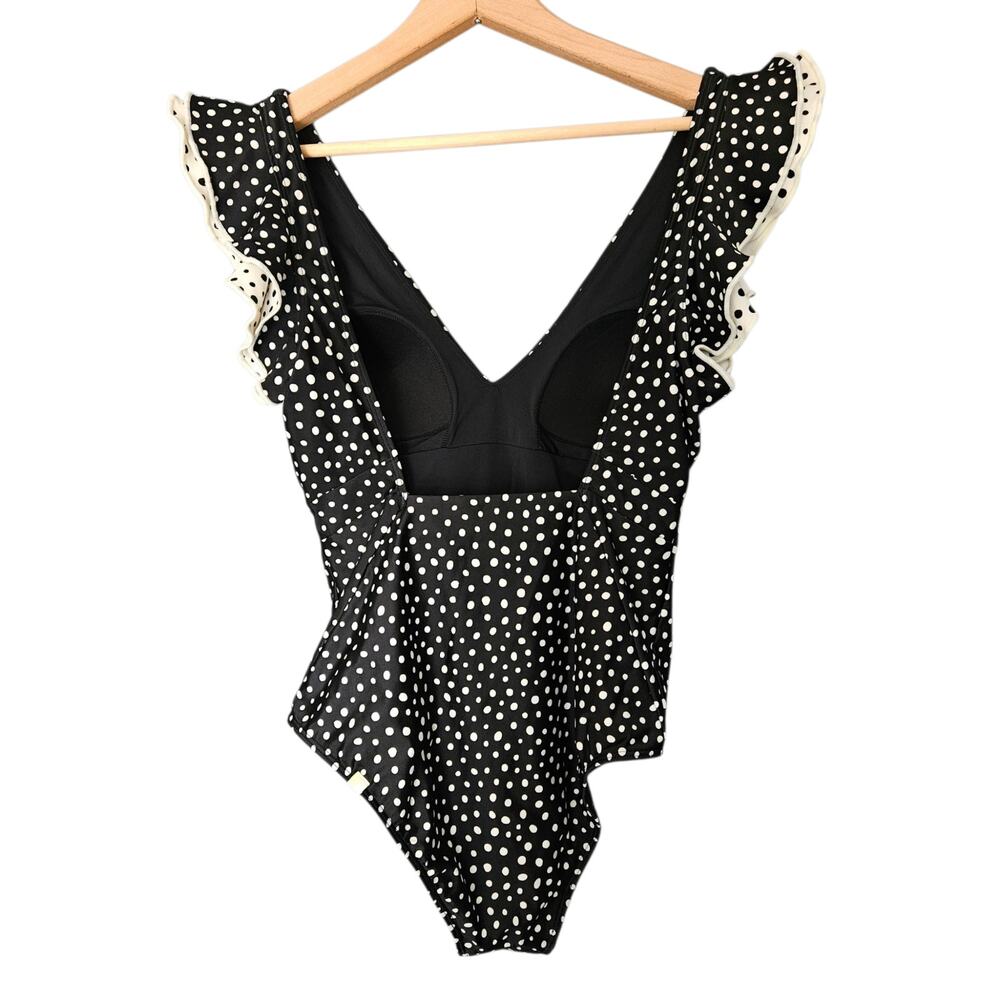Women's Summersalt The Ruffle Backflip Black White Polka Dot 1-Piece Swimsuit 6 - Picture 7 of 12